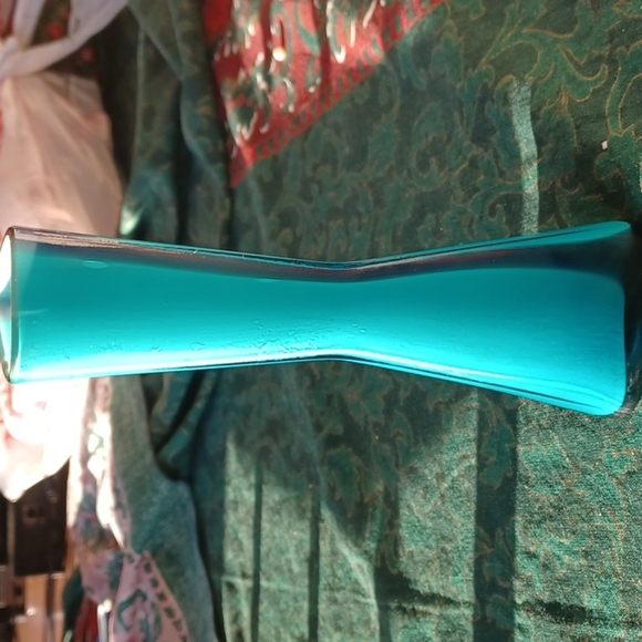 Vintage Hand Blown Glass Vase Bright turquoise & navy. 7.5", MCM - Picture 5 of 5